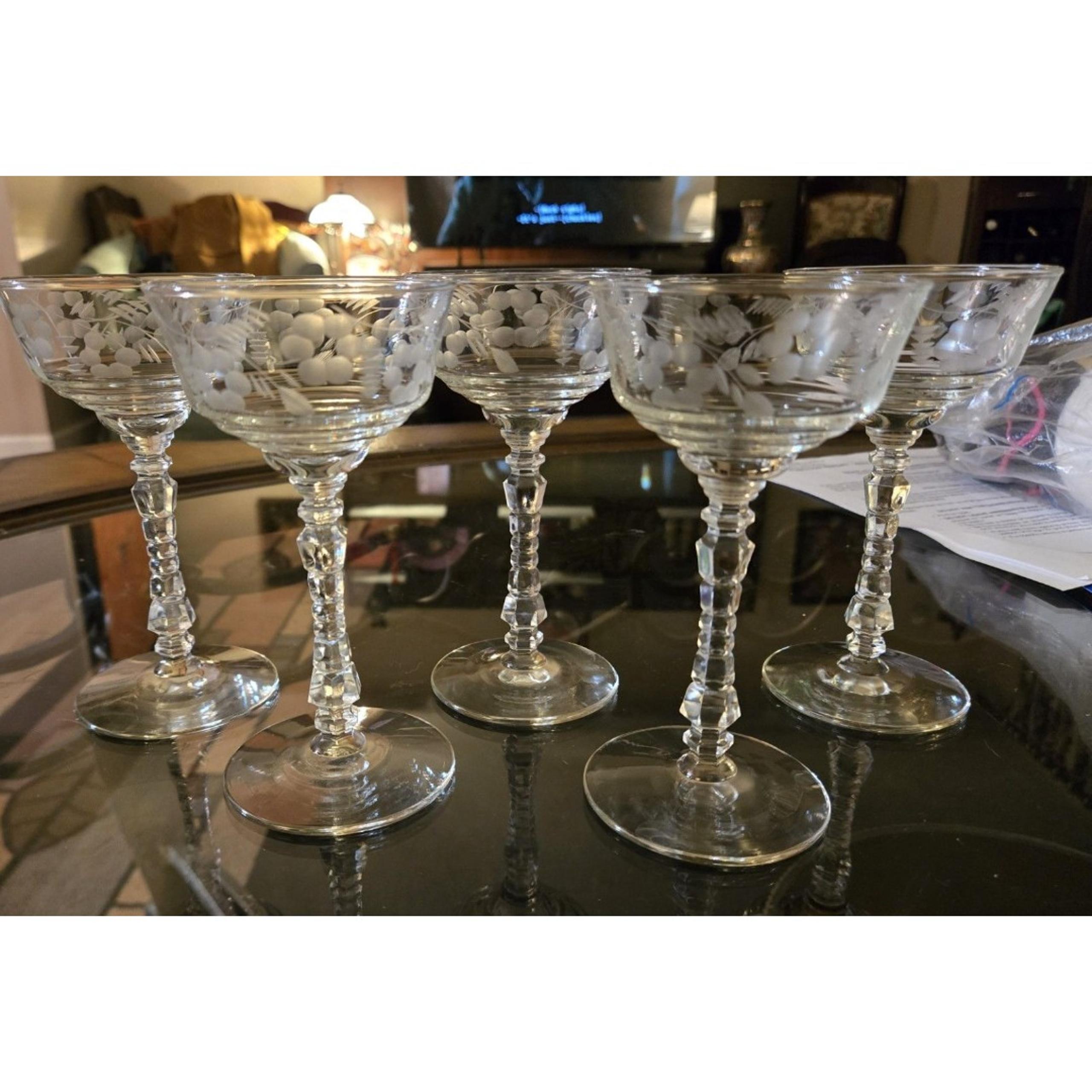 Vintage Libbey Rock Sharpe Halifax Etched  Liquor/cocktail Glasses Set Of 5