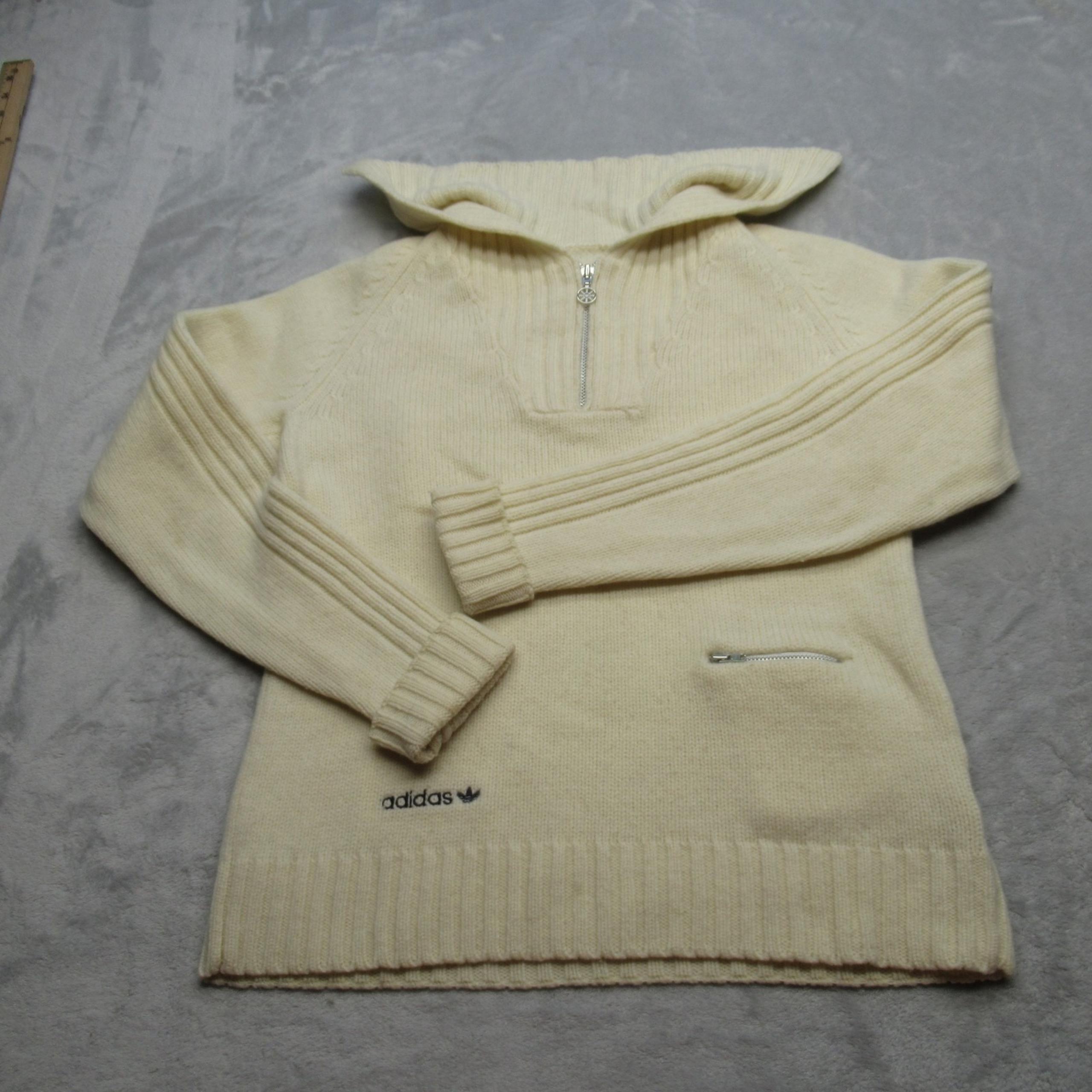 Adidas Sweater Womens XS Hooded Wool Blend Zip Pullover Snowflake Patch Pullover