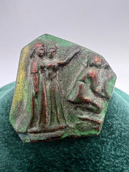 (Only One!) Antique Hand-Carved Medieval Style Polychrome Wood Brooch!