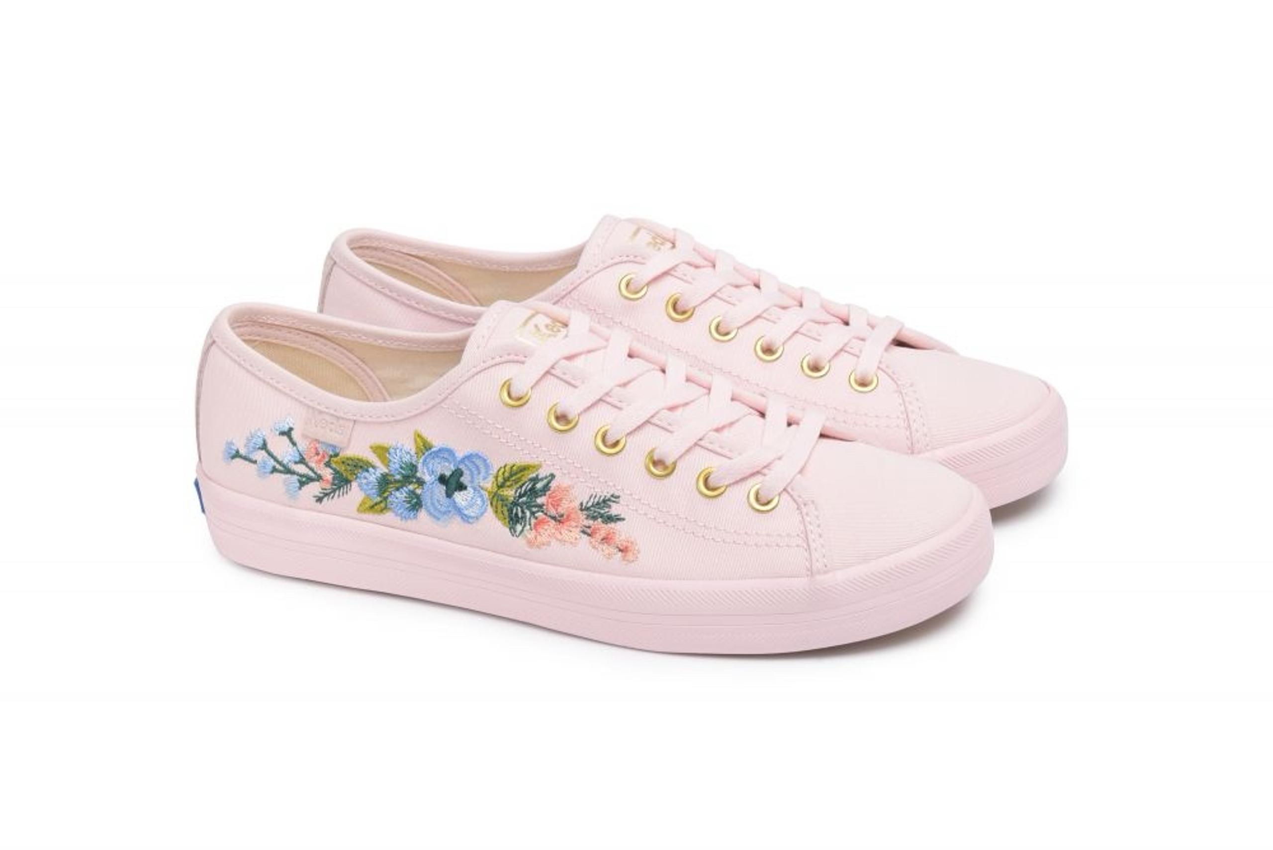 Keds Rifle Paper Co. Embroidered Fashion Sneakers Womens 7.5 Light Pink WF59683