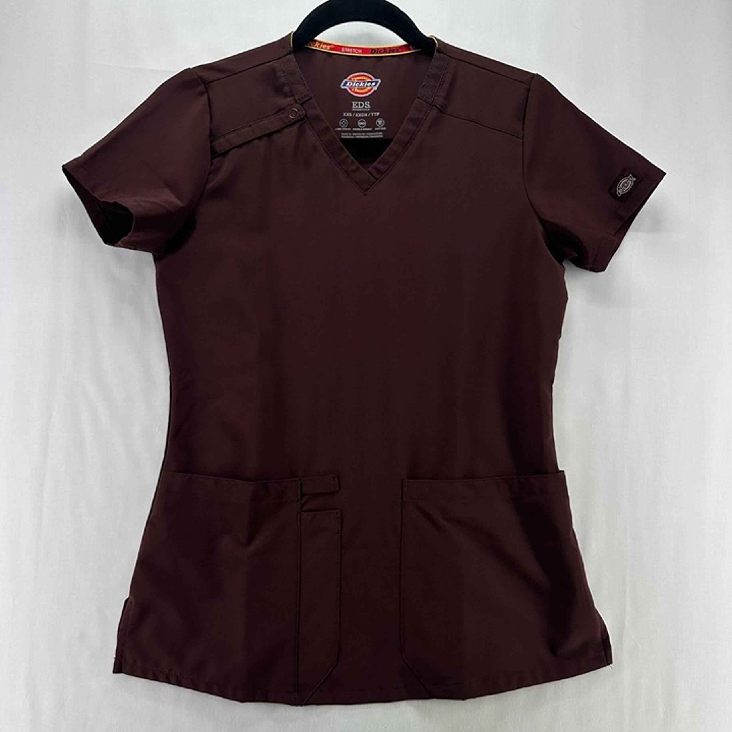Dickies EDS Essentials V-Neck Scrub Top Womens XXS Stretch Durable Pullover Wine