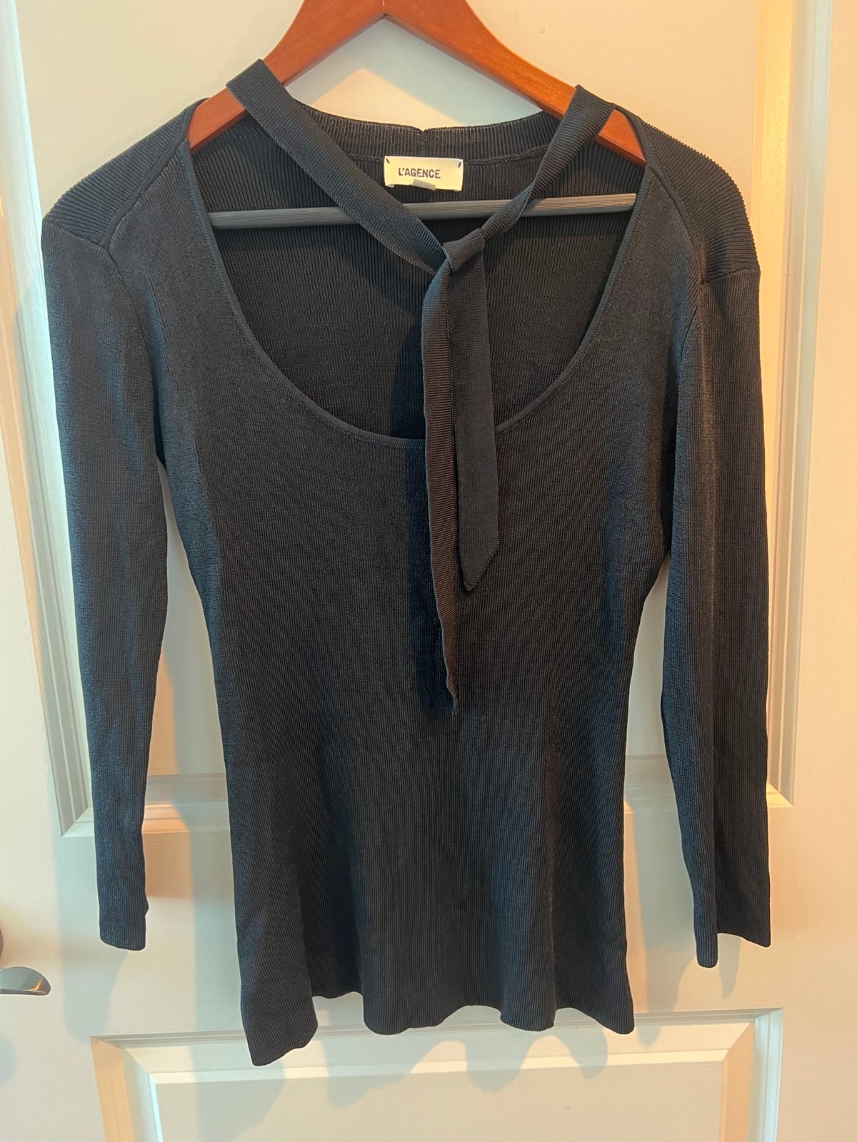 Chic Black Top with Tie Neck by L'AGENCE