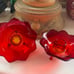 Vintage 1930's Fenton Amberina Candlestick Holders Lotus Flower