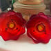 Vintage 1930's Fenton Amberina Candlestick Holders Lotus Flower