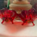 Vintage 1930's Fenton Amberina Candlestick Holders Lotus Flower