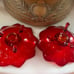 Vintage 1930's Fenton Amberina Candlestick Holders Lotus Flower