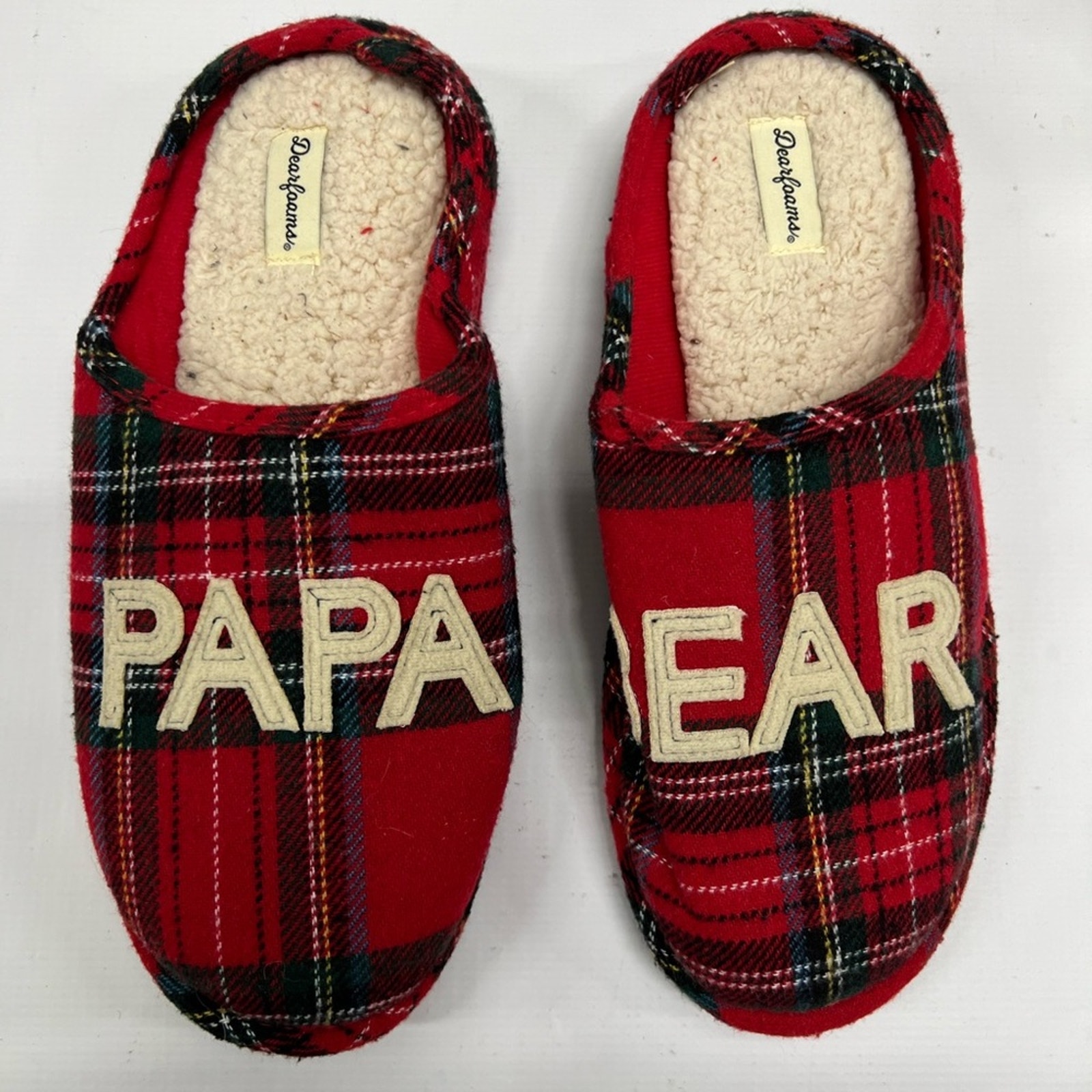 NWT DEARFOAMS PAPA BEAR PLAID SLIPPERS SIZE 11-12