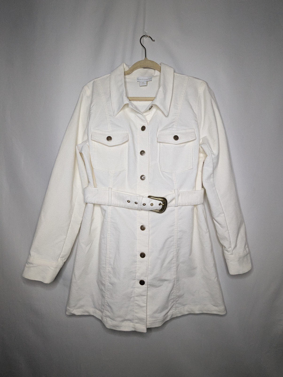 House Of Harlow 1960 Women White Belted Corduroy Trench Minimalist Jacket L