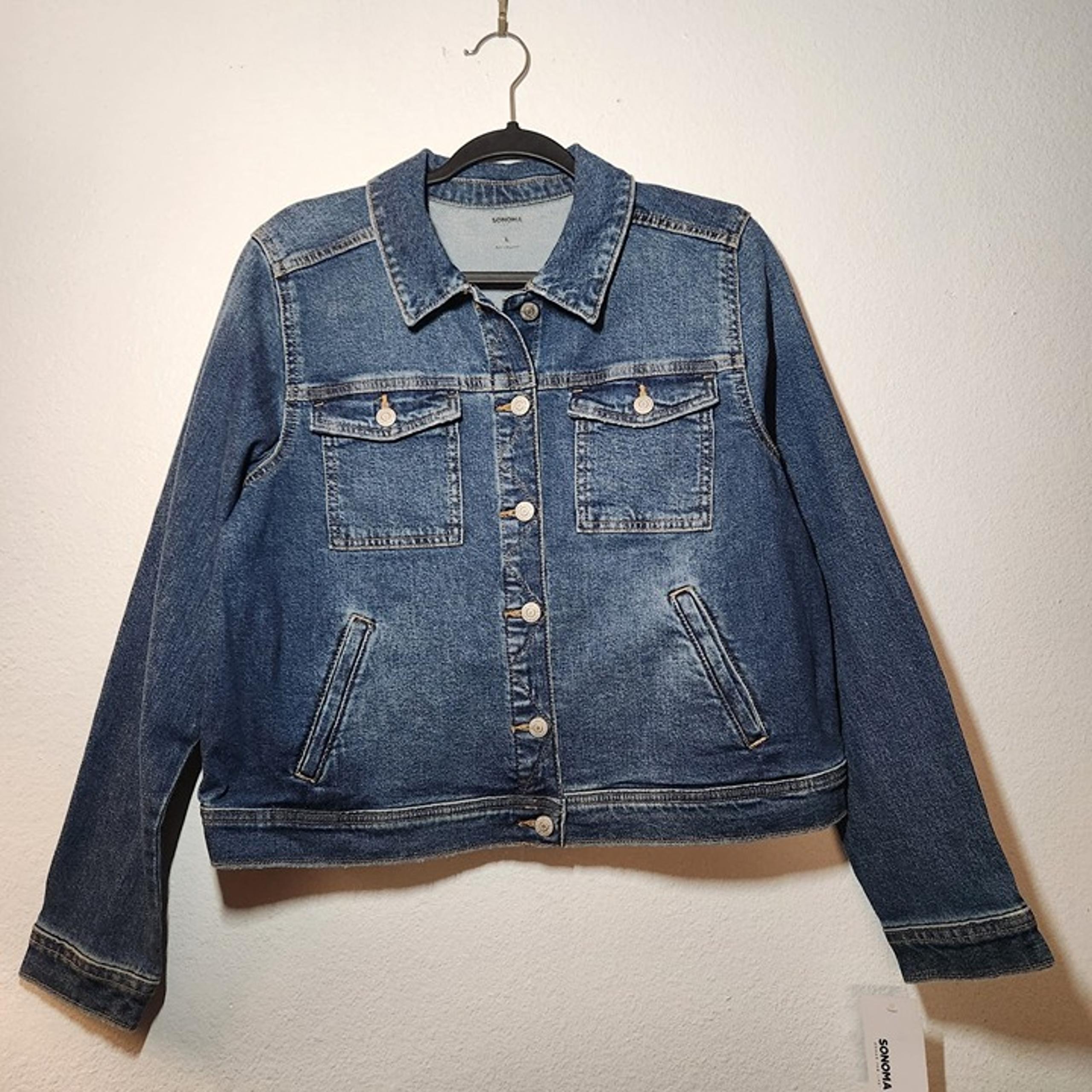 New Women's Sonoma Crop Jean Jacket size Large L Long sleeves Denim New with tag