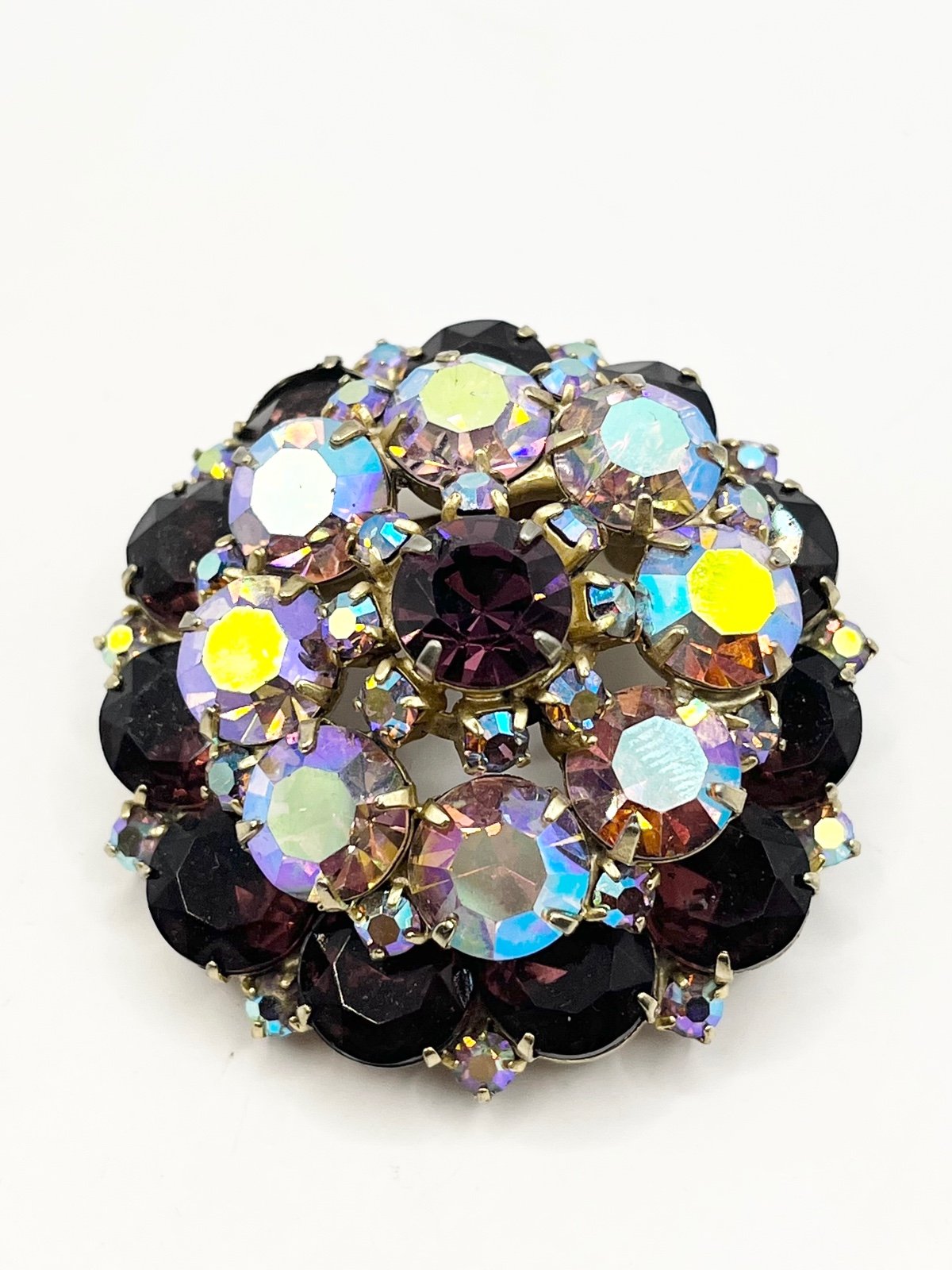 Vintage purple glass rhinestone brooch pin