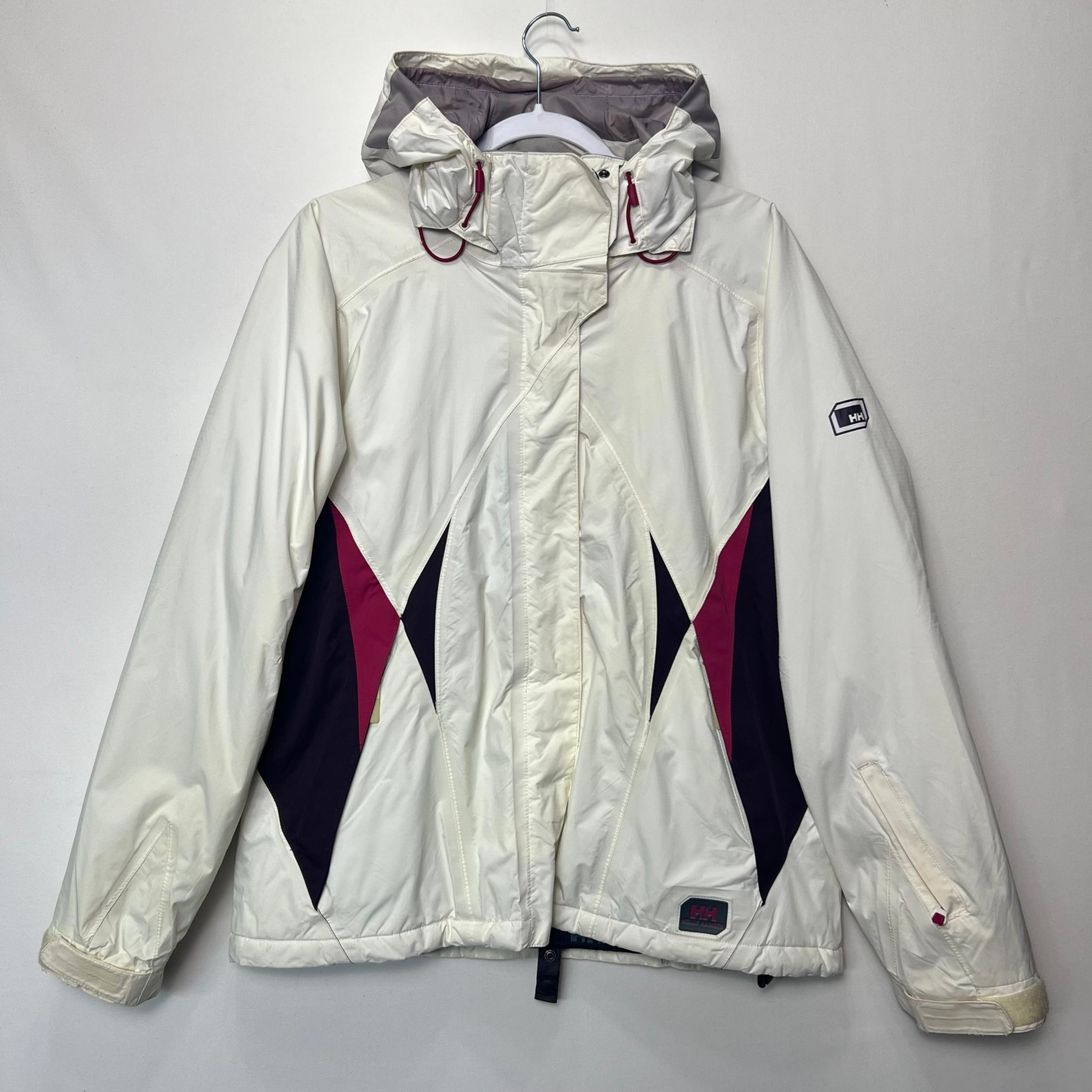 Helly Hansen White Ski Full Zip Winter Jacket w/Hood Waterproof Womens Large