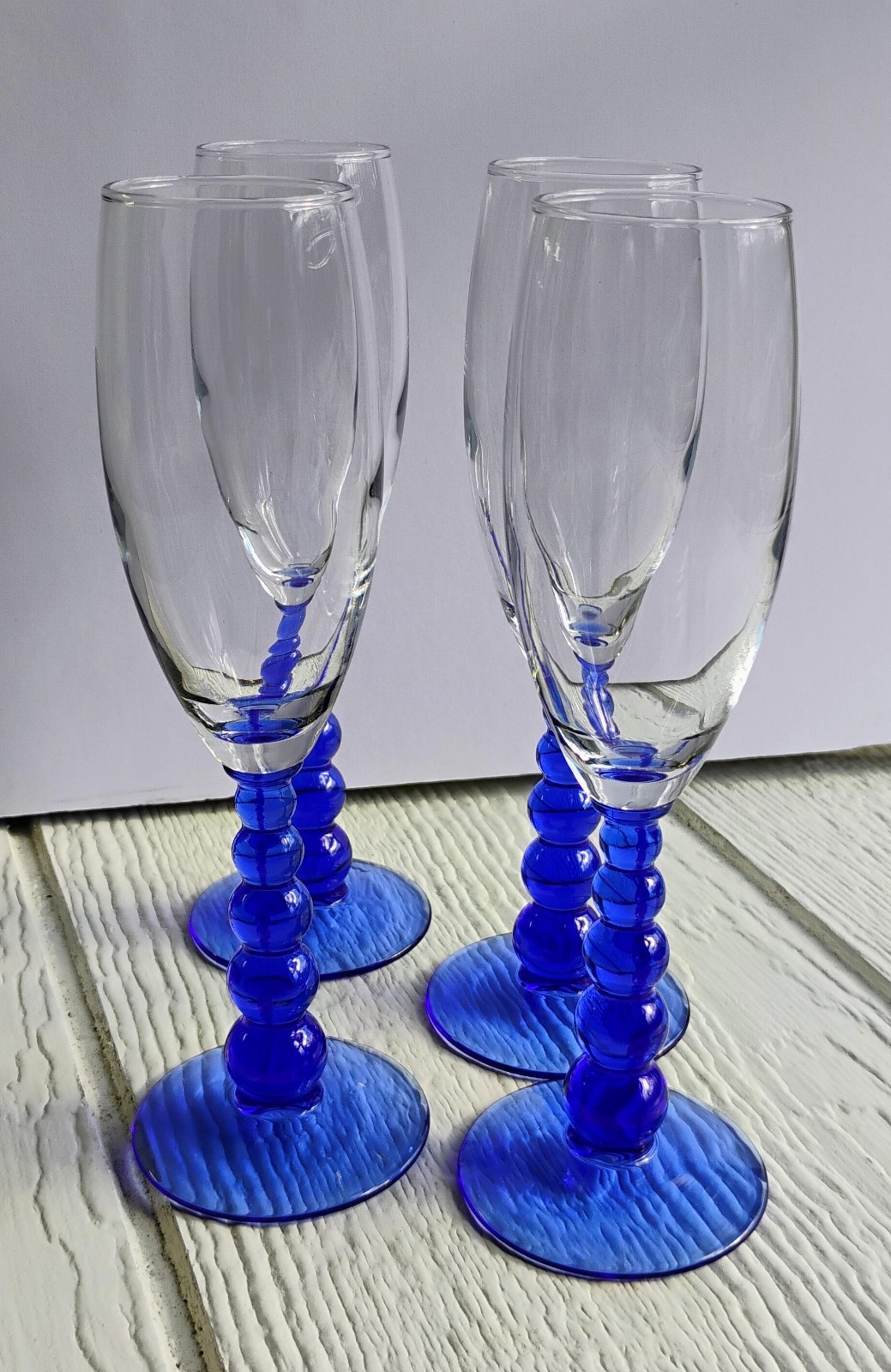 Metropolitan Blue Fluted Champagne Glasses 8.75" Set of 4