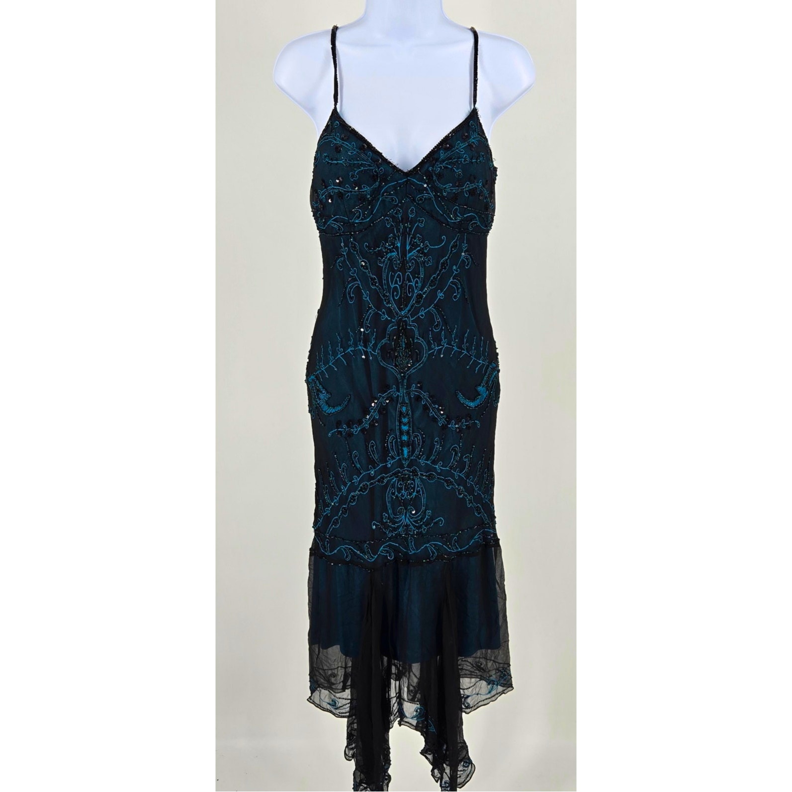 Marina Y2K Vintage silk beaded dress size 8 Fairygoth whimsigoth asymmetrical