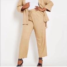 NWT Ashley Stewart Linen Pull-On High Rise Elastic Waist Wide Leg Pant Tan 24W