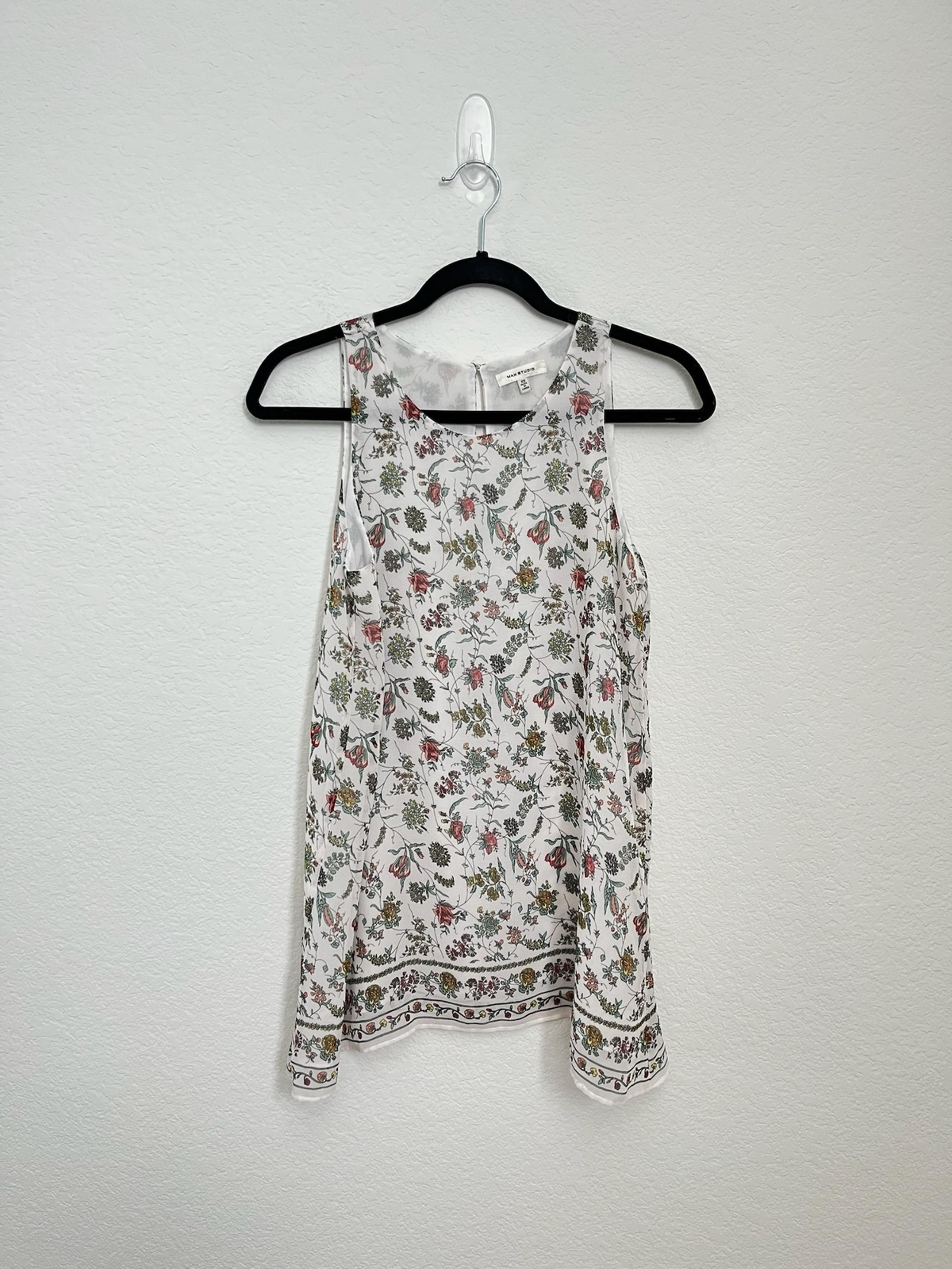 Max Studio White Floral Tunic Tank Top XS