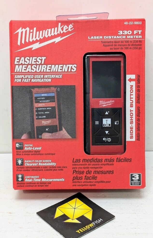 Milwaukee 330ft Laser Distance Meter Digital Auto-Level Color Screen 48-22-9803