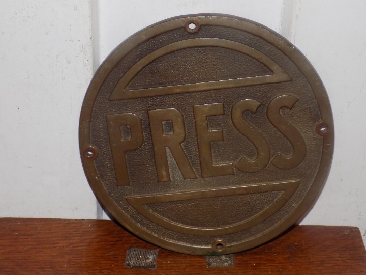 Vintage Heavy Brass Embossed Press Plate