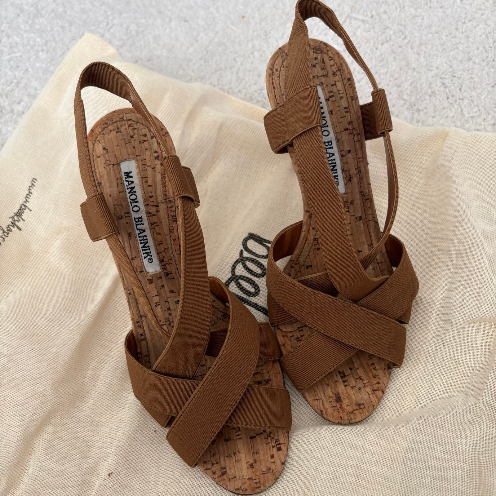 Manolo Blahnik Strappy Cork Heel Sandals
