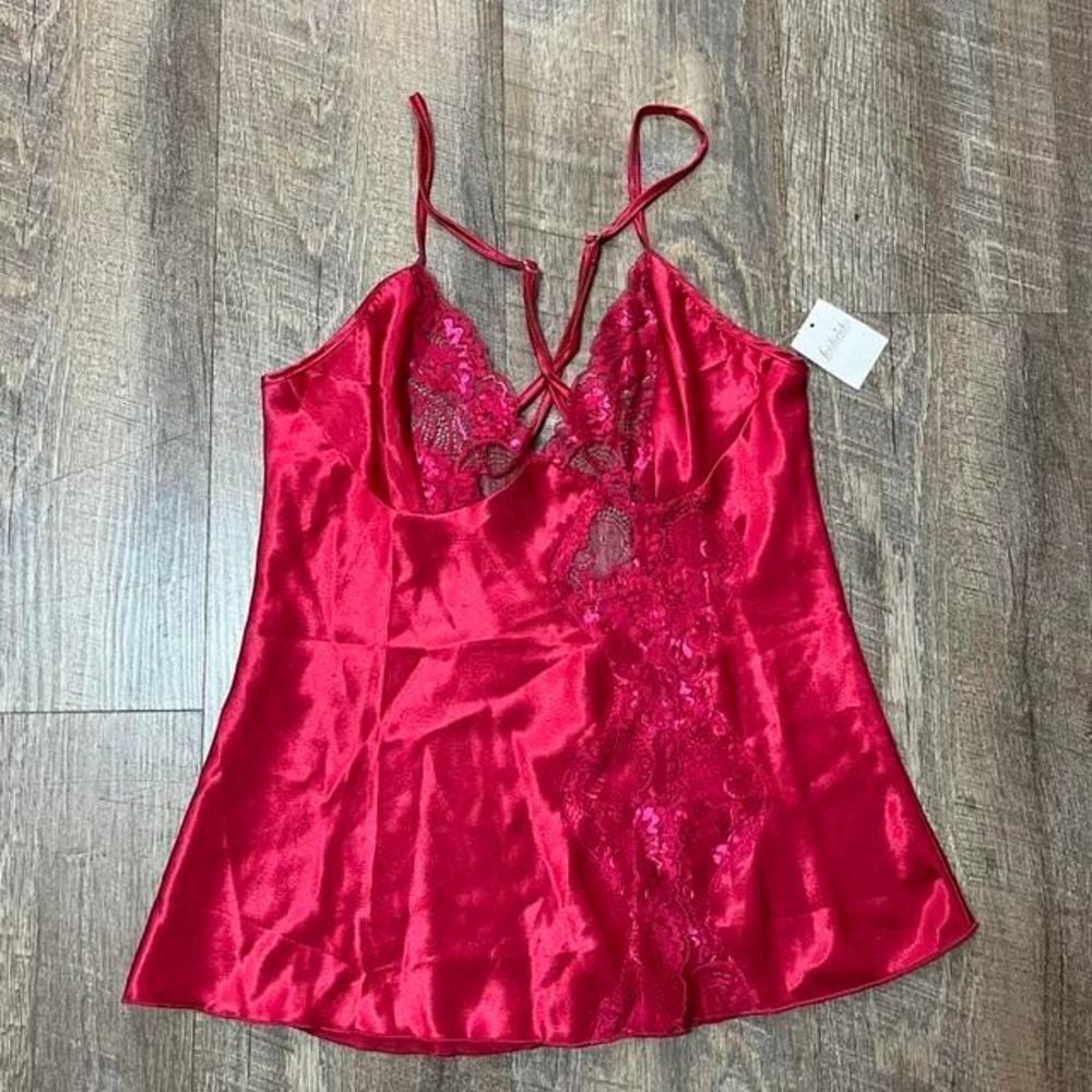 Deadstock Frederick's Of Hollywood Red Satin Lace Cami Slip Top Size Small