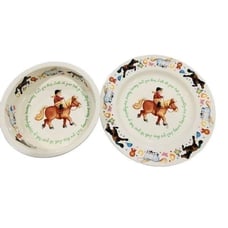 Vintage Anderton Pottery England 1970's Child's Bowl & Plate Set Cowgirl Nursery