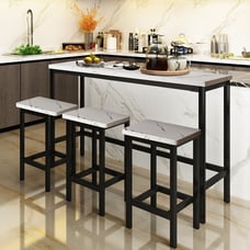 NEW 4-piece Rustic Wood Kitchen Dining Table Set with 3 Stools
