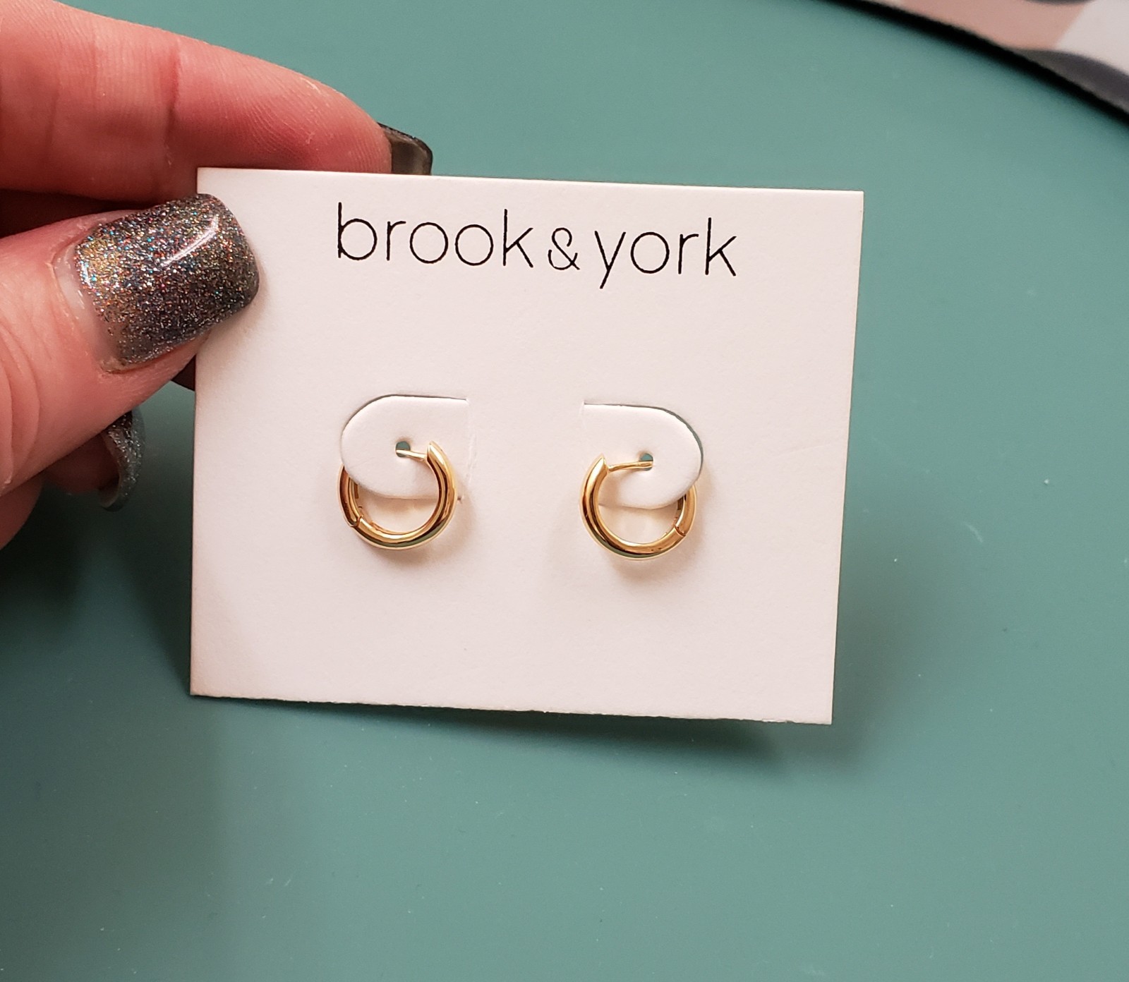 brook & york, NWT, 18k gold over, SS 1/2 gold huggie hoop pierced earrings