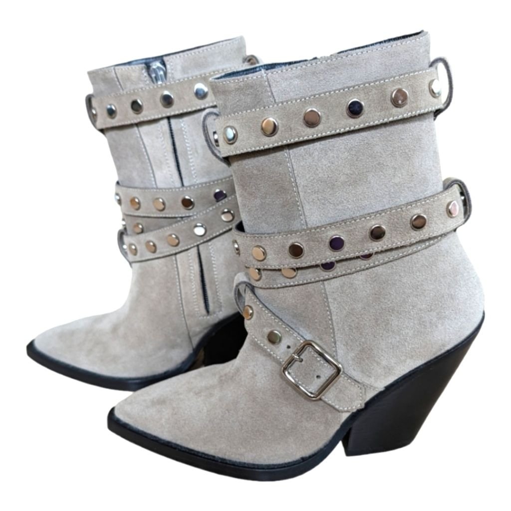 Iro Bonobal Wrap Around Strap Boots in Gray Suede Size EU 37 US 6.5 Like New