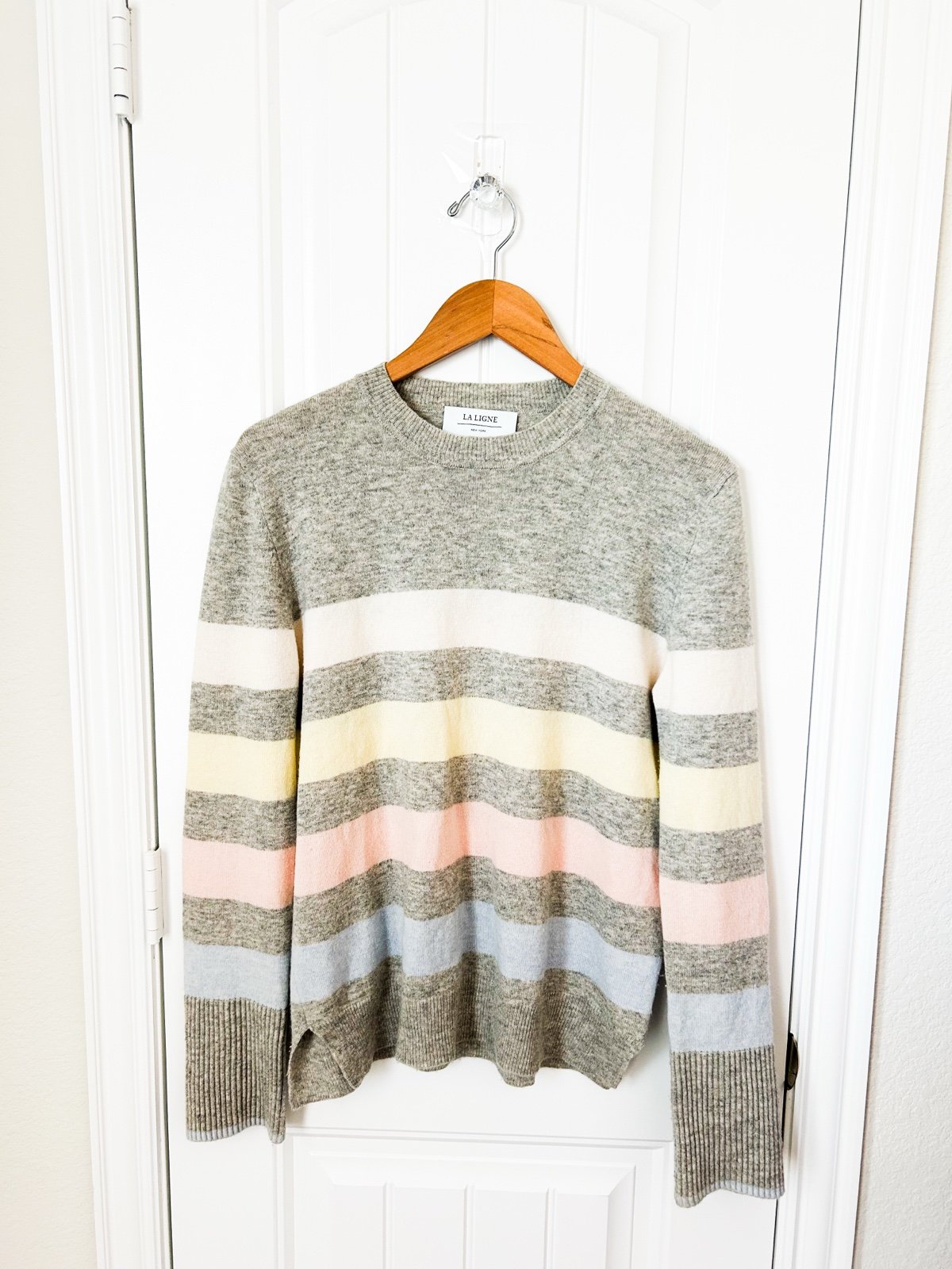 La Ligne Pastel Striped Wool Cashmere Blend Sweater Size Medium