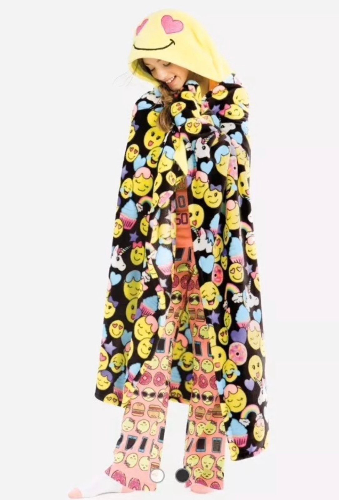 Justice Girls Emoji Hooded Cozy Blanket Tweens Teens Super Soft & Cute Sleep