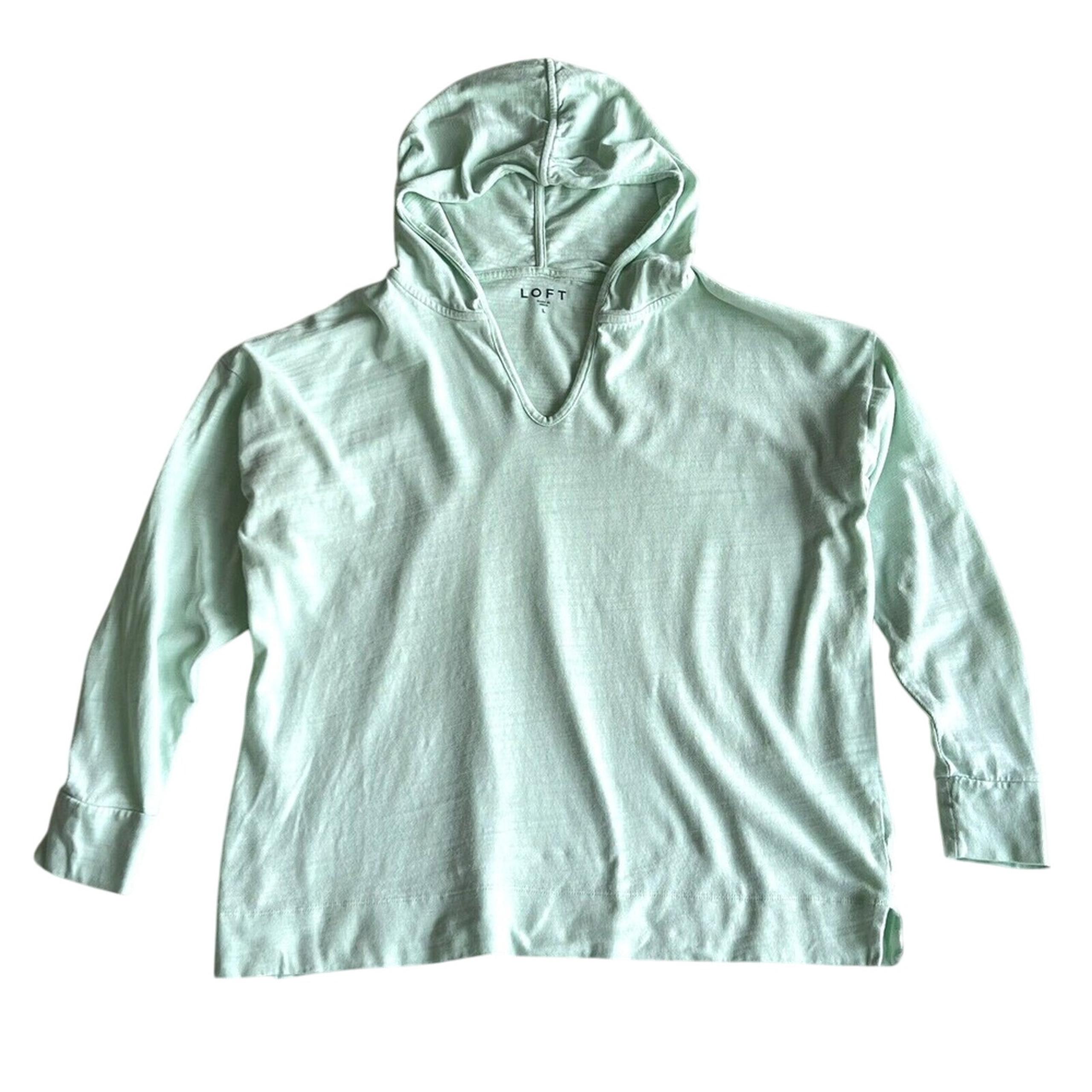 LOFT Hoodie Women's Size Large Mint Green Pullover 100% Cotton Knit