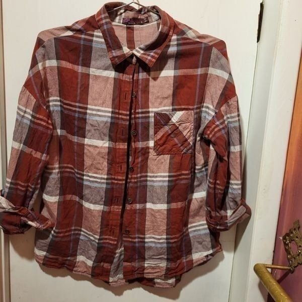 prAna Lightweight Button Down Flannel Shirt Women's Size S Red/Gray/Blue Plaid