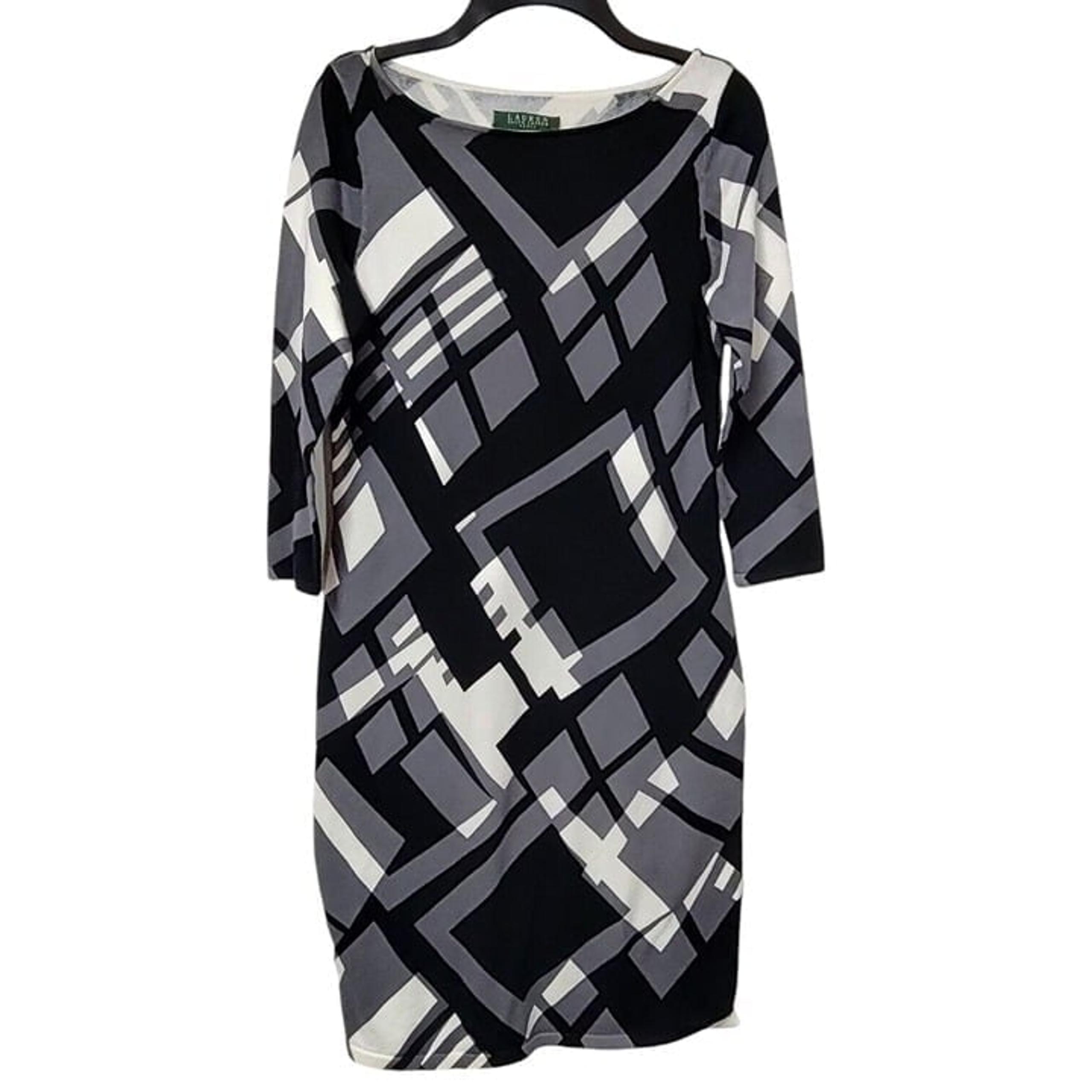 Lauren Ralph Lauren Stretch Sheath Dress Black White Women's Size Small