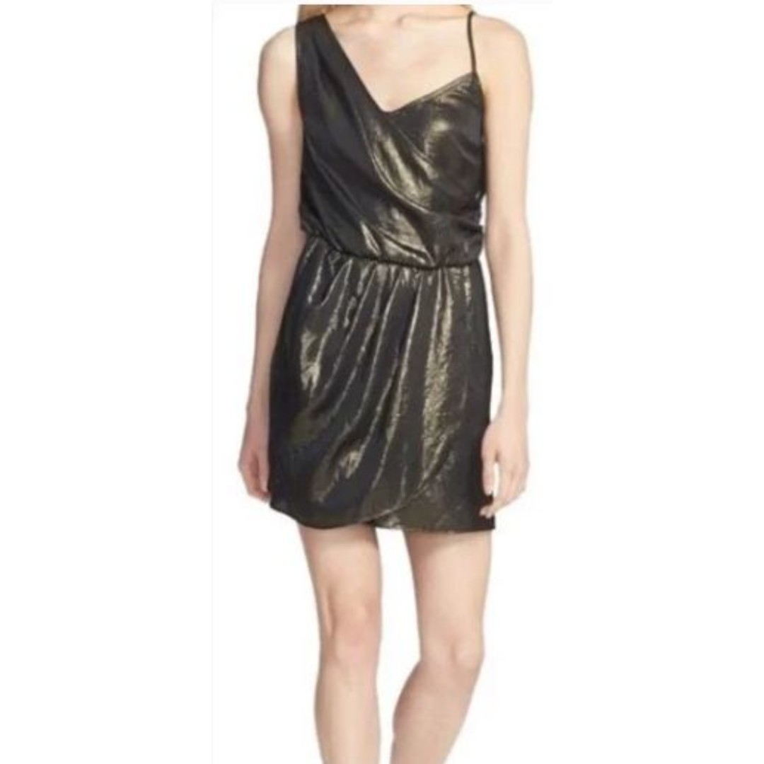 Leith Sequin XL Metallic Shiny Gold One Shoulder Mini Grecian Sheath Dress
