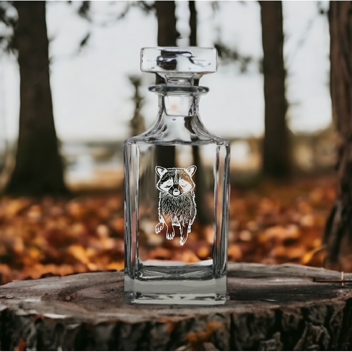 Raccoon Decanter 26 Oz Bourbon Whiskey Premium Glass Personalize Animal Gift NEW
