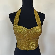 Fashion Fantasy Women’s Halter Top Gold Black Bust Support Cups Vintage Small