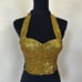 Fashion Fantasy Women’s Halter Top Gold Black Bust Support Cups Vintage Small