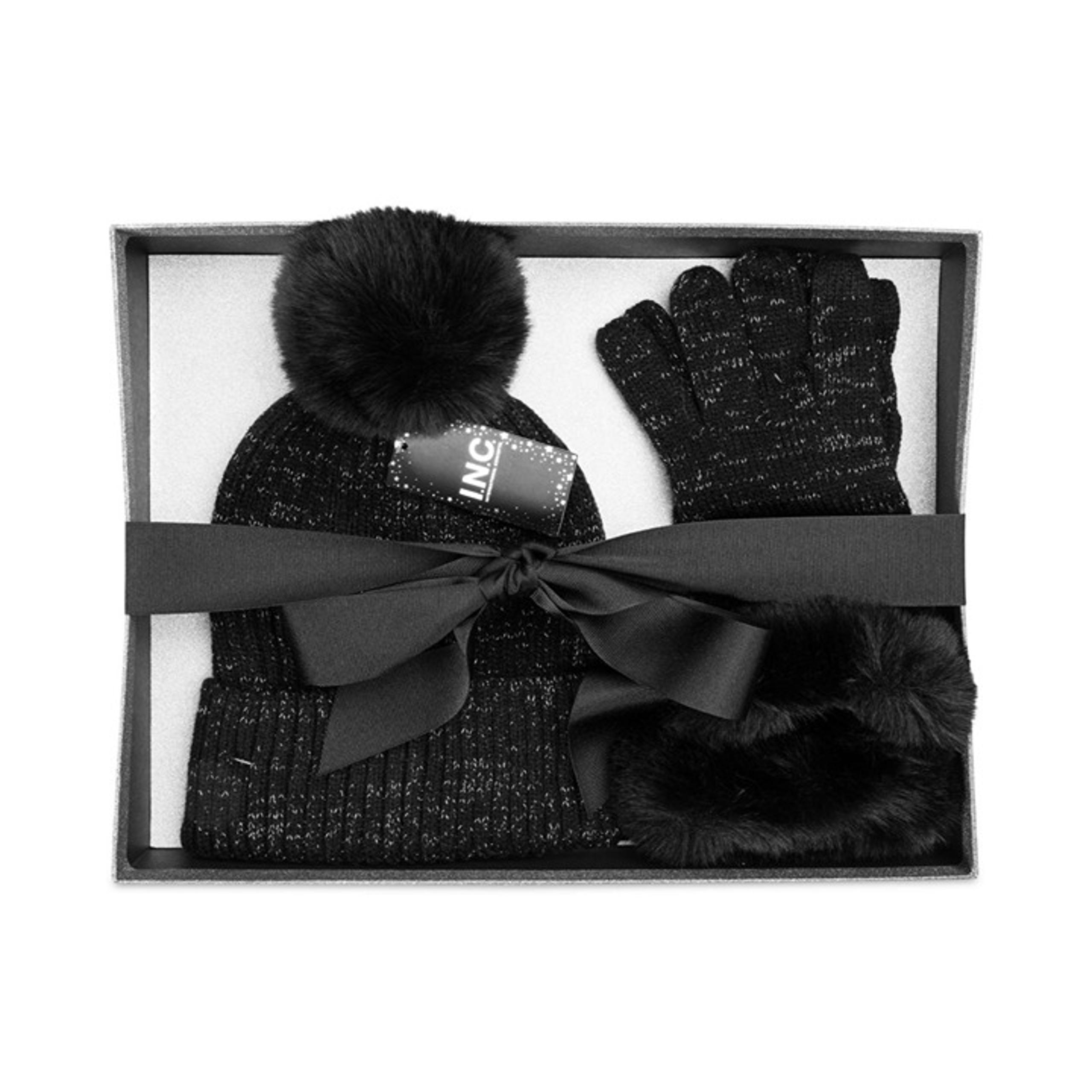 I.n.c. International Concepts Women's Beanie & Gloves Gift Set, Black, Small