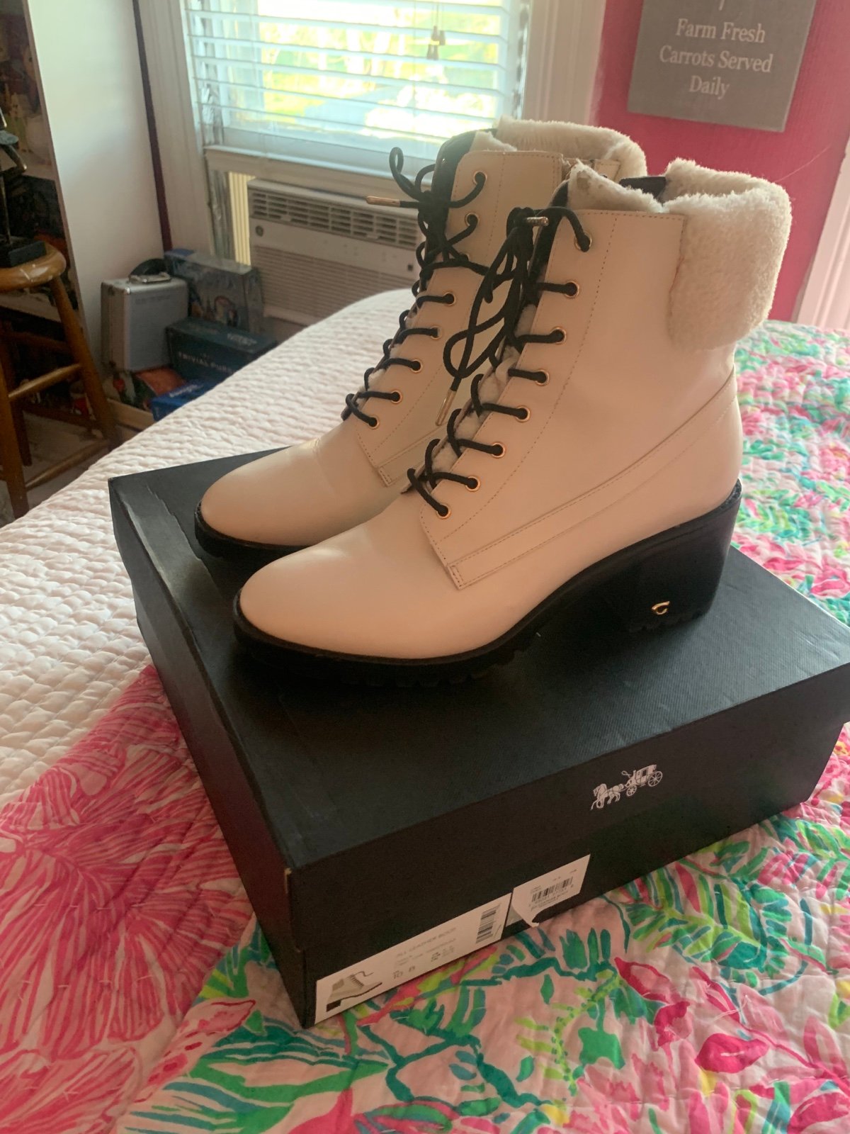 Coach white winter combat boot