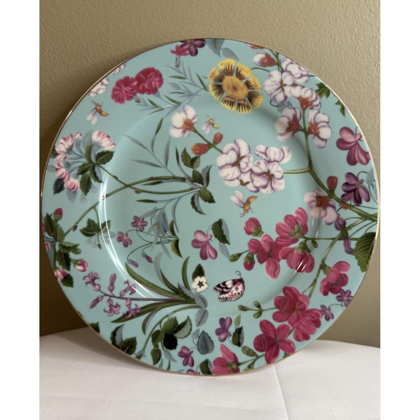 Set of 4 Grace Teaware Butterfly / Floral 8 Multi-color Salad / Dessert Plates