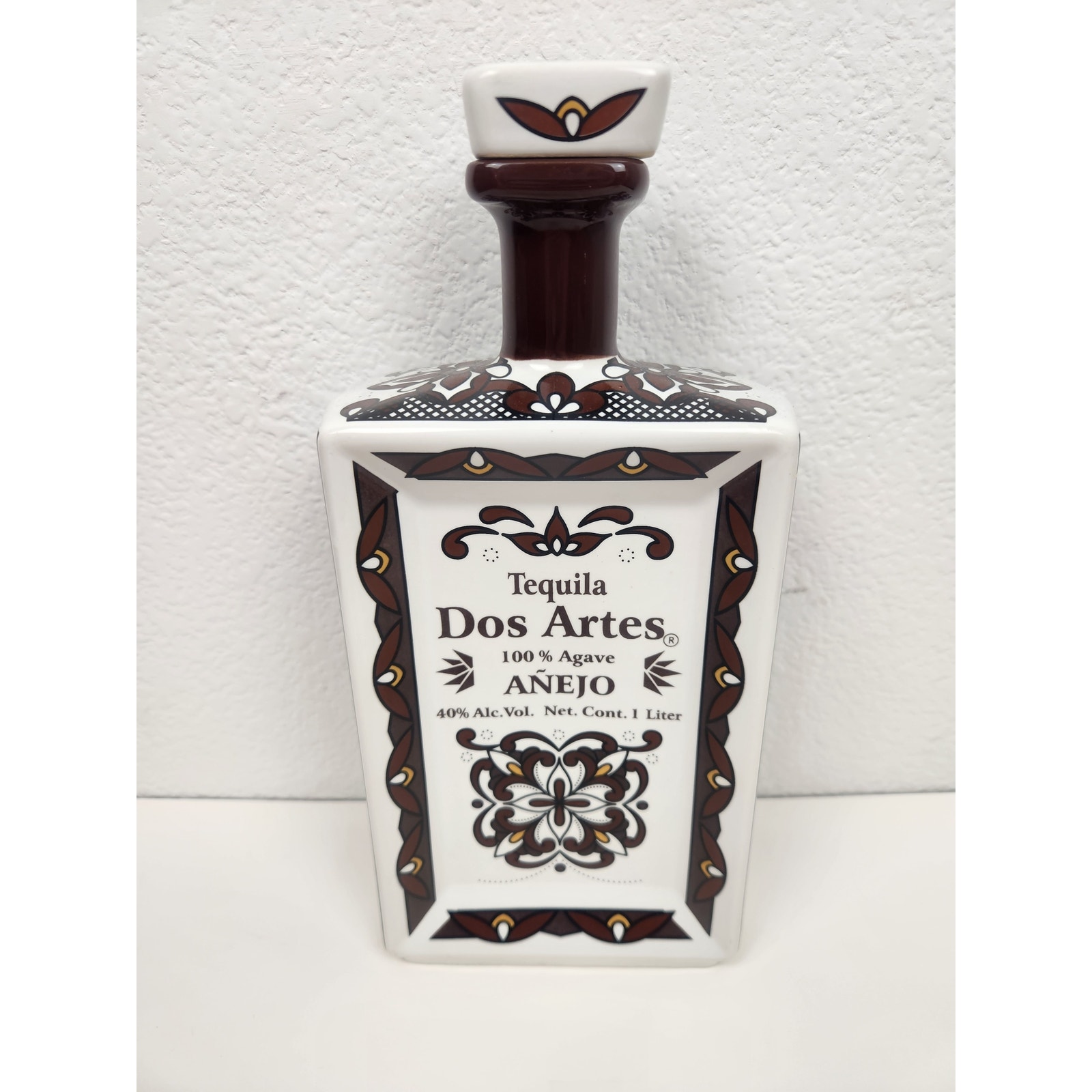 Dos Artes Tequila Empty Bottle Brown White With Stopper