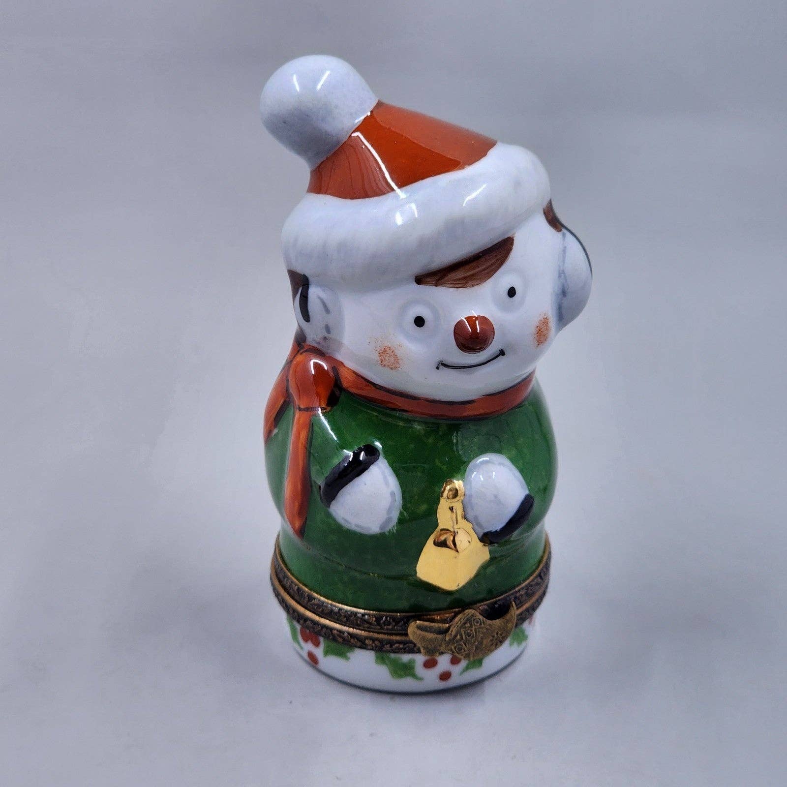 Limoges- Christmas Snowman Trinket Box