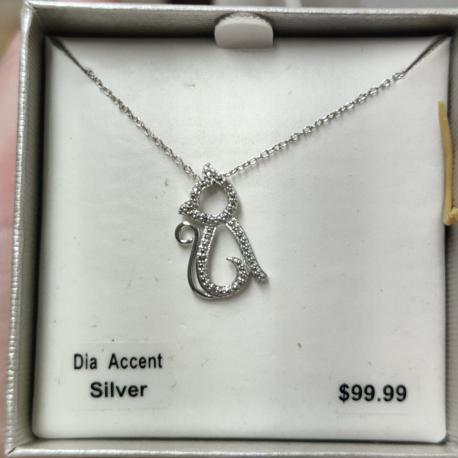 Sterling diamond cat necklace