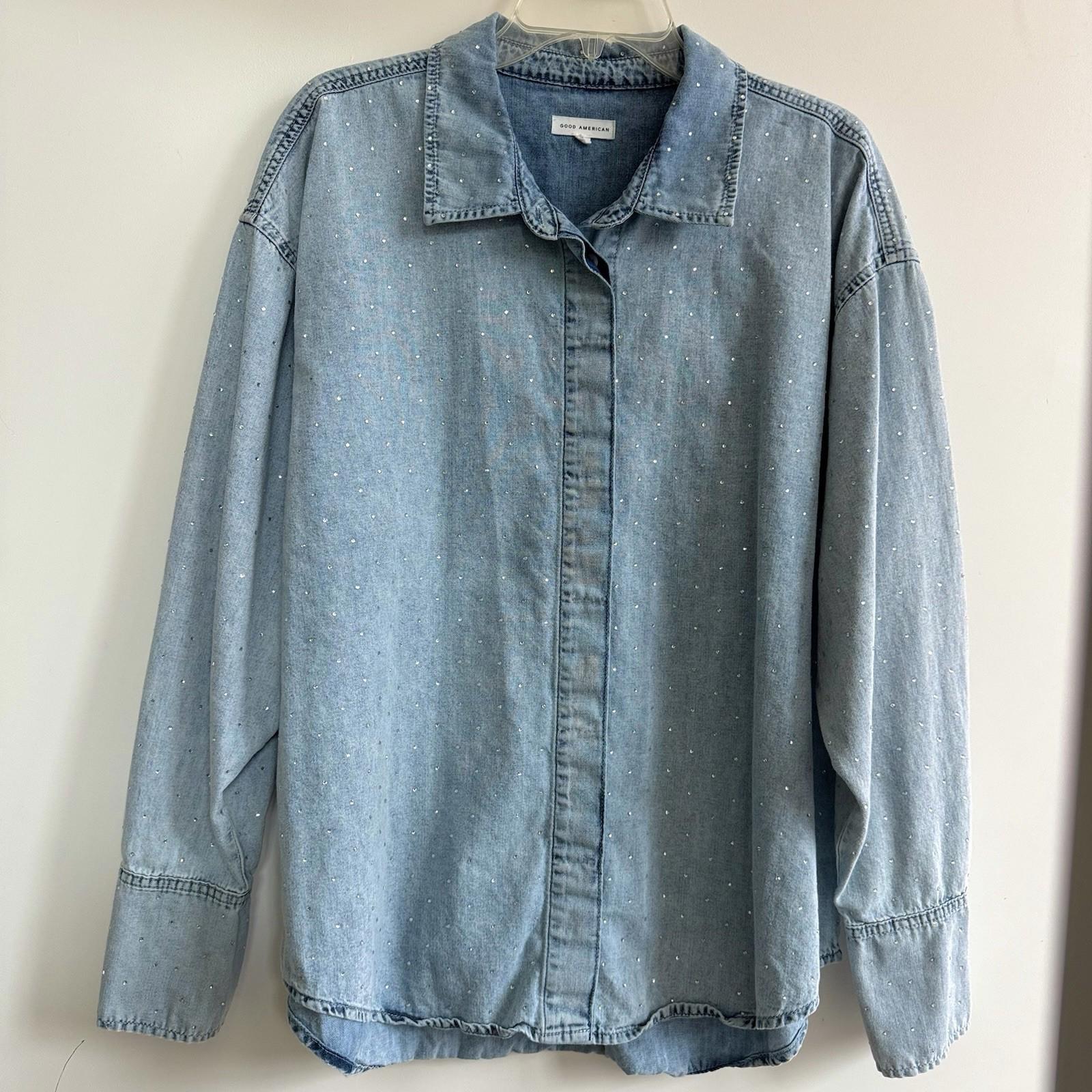 Good American Denim Jean Shirt Studded Button Front Womens Sz 3 Or L large