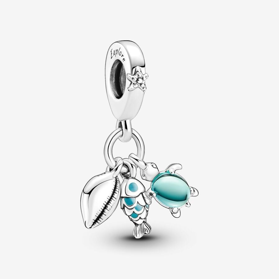 PANDORA S925 sterling silver Fish Sea Turtle &Conch Shell with Necklace