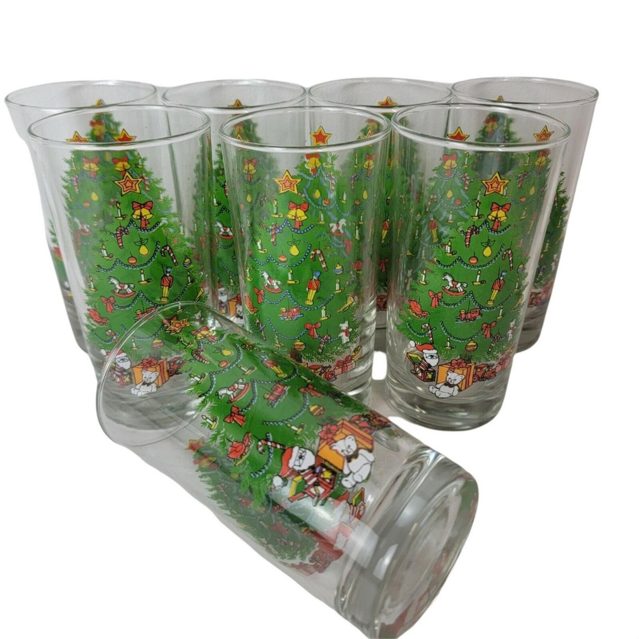Vintage Luminarc ? 8 Christmas Tree Holiday Clear Drinking Glasses Tumblers