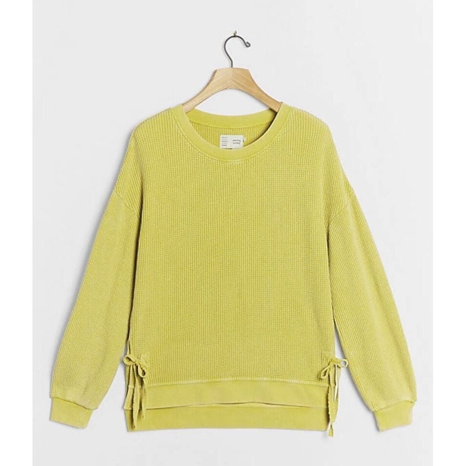 Anthropologie Saturday Sunday Alaina Waffle Knit Pullover In Green Neon Cozy M