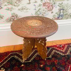 Vintage Hand Carved Wooden Indian Round Folding Table / Plant Stand