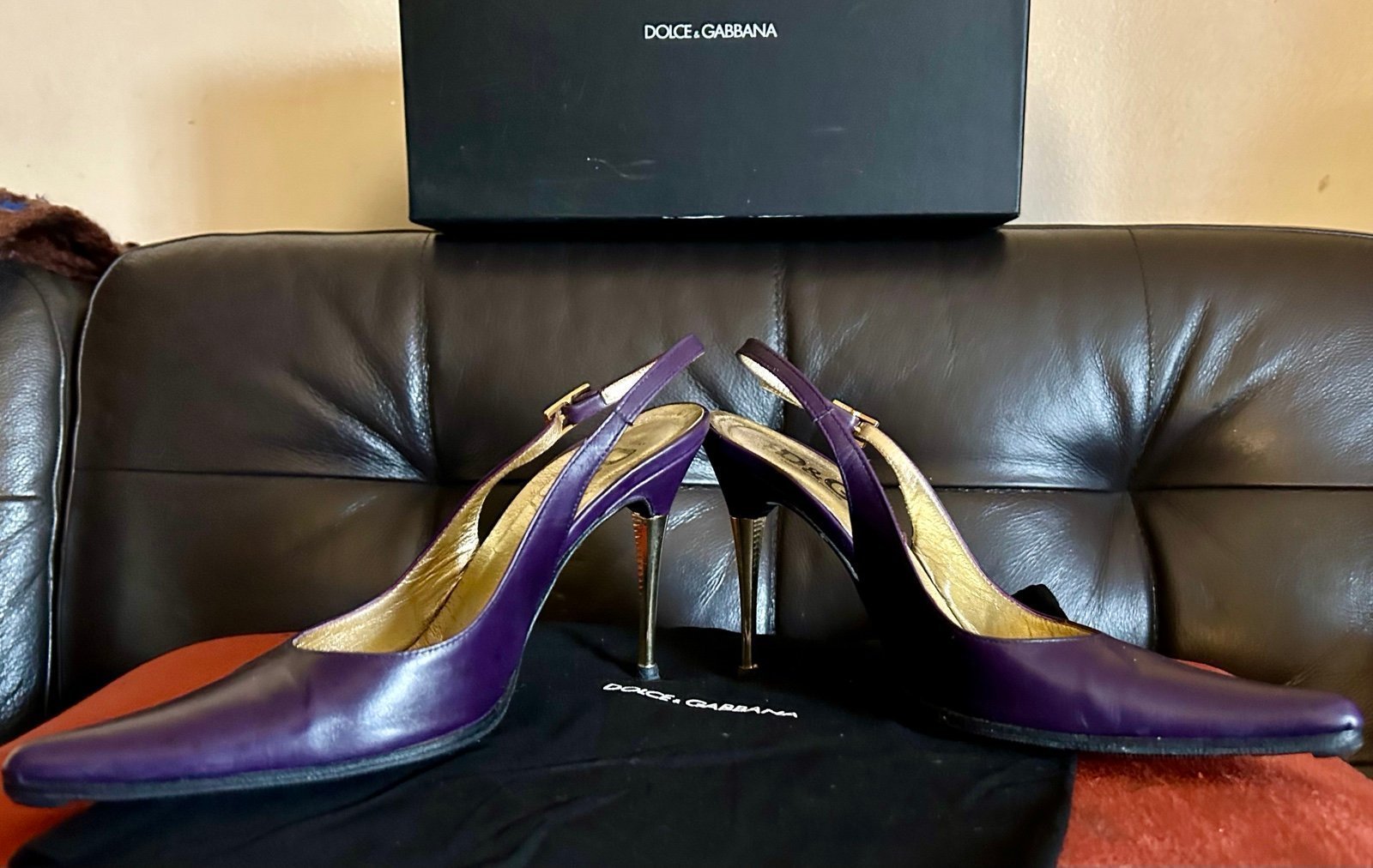 Vintage - D&G Dolce & Gabbana Purple Leather Slingback High Heel Pumps - 35