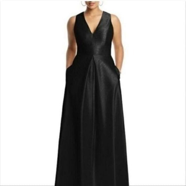 ALFRED SUNG D611 Dupioni Black Sleeveless Formal Dress Pockets - Size 10