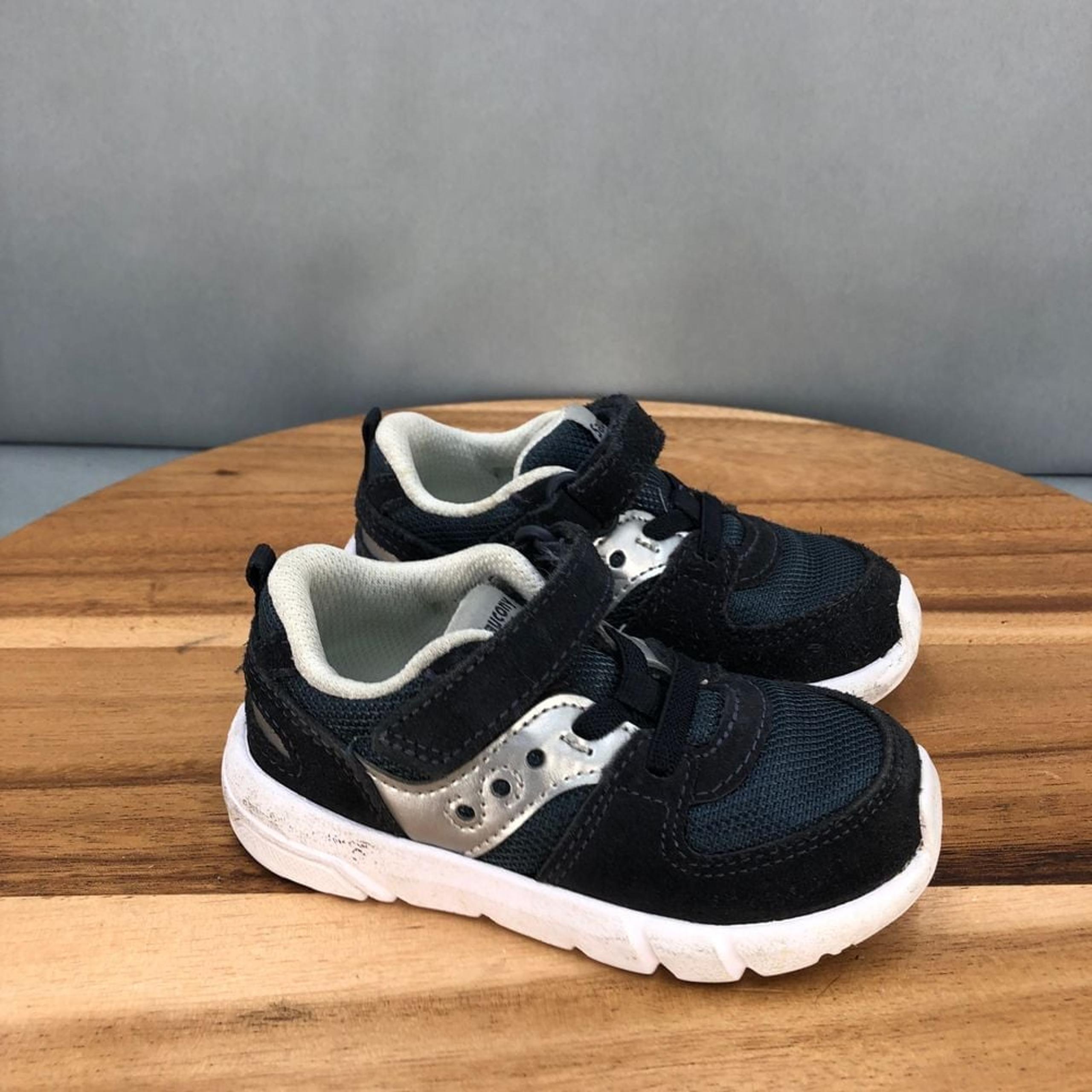 Saucony Jazz Lite 2.0 Shoes Baby Infant 7 Wide Black Blue Silver Strap